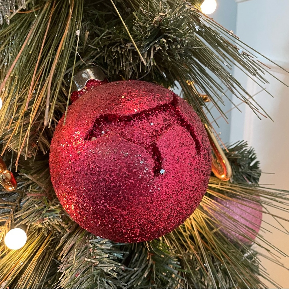 PINK Victorias Secret Large Glitter “Red Dog” 16” Round Christmas Ornament